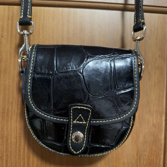 Dooney & Bourke Mini Flap Crossbody Black Croc Leather Pink Lining Y2K 2000s Bag - Picture 9 of 16